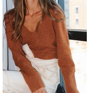 Something Navy orange amber v-neck sweater